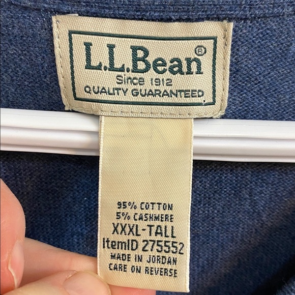L.L. Bean Blue V Neck Cotton Cashmere Men’s Sweater Size XXXL Tall Winter Office - Picture 2 of 7